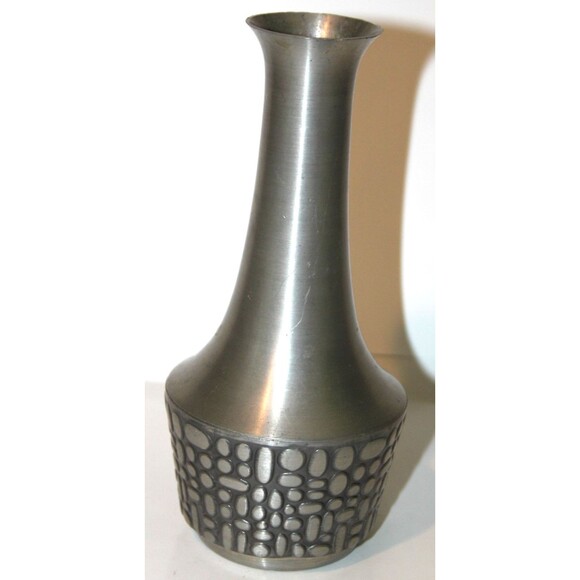 Vintage Mastad 554 Pewter Vase Norway Geometric Pebble Pattern Scandinavian Art - Picture 4 of 7